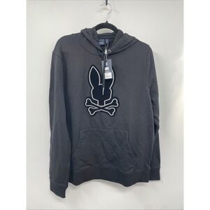 Psycho Bunny Alexander Hoodie Mens Medium Black Logo Drawstring Pullover NWT